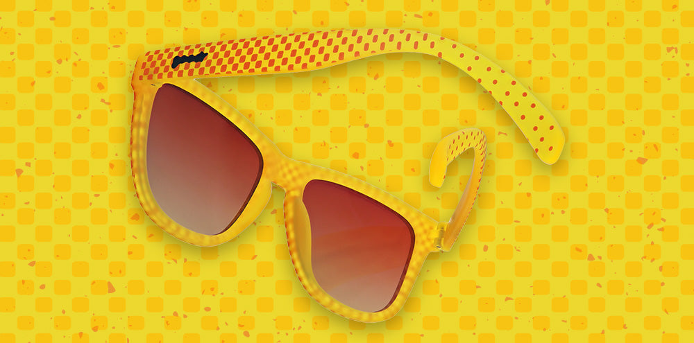 Je Vais a la Hell | yellow square sunglasses with gradient rose lenses| Paris France tour inspired goodr OG sunglasses